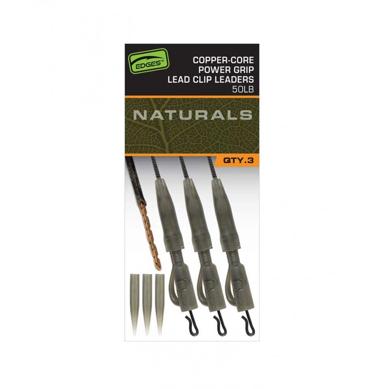 Лідкор з мідним сердечником Fox Edges Naturals Copper-Core Power Grip Lead Clip Leaders x3